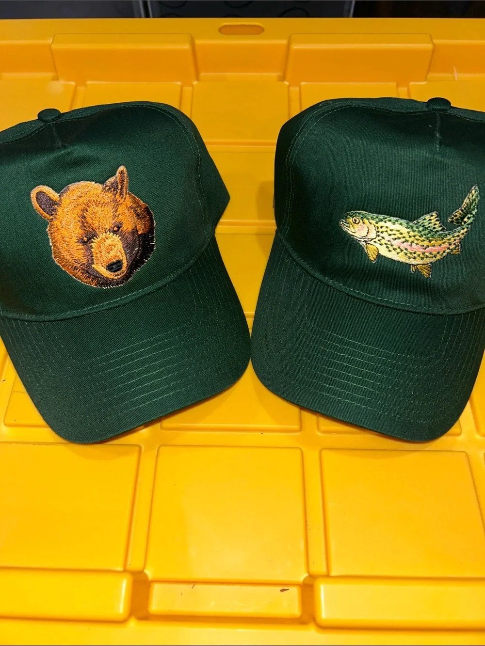 New! Set of 2 dark green wildlife hats